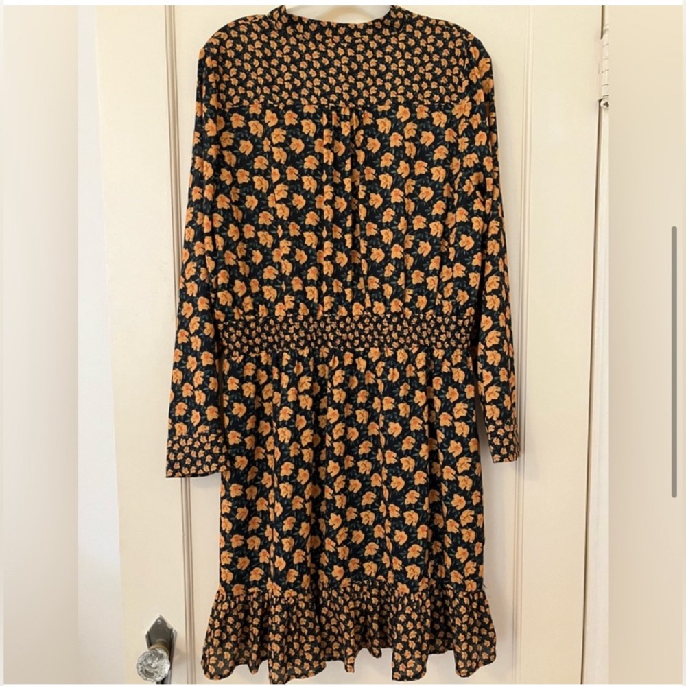 Sam Edelman Floral Print Smocked Tie Neck Dress L - Picture 3 of 8